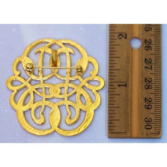 Vintage Gold Tone Abstract Monogram Victorian Brooch by Avon | J30 - Picture 2 of 2